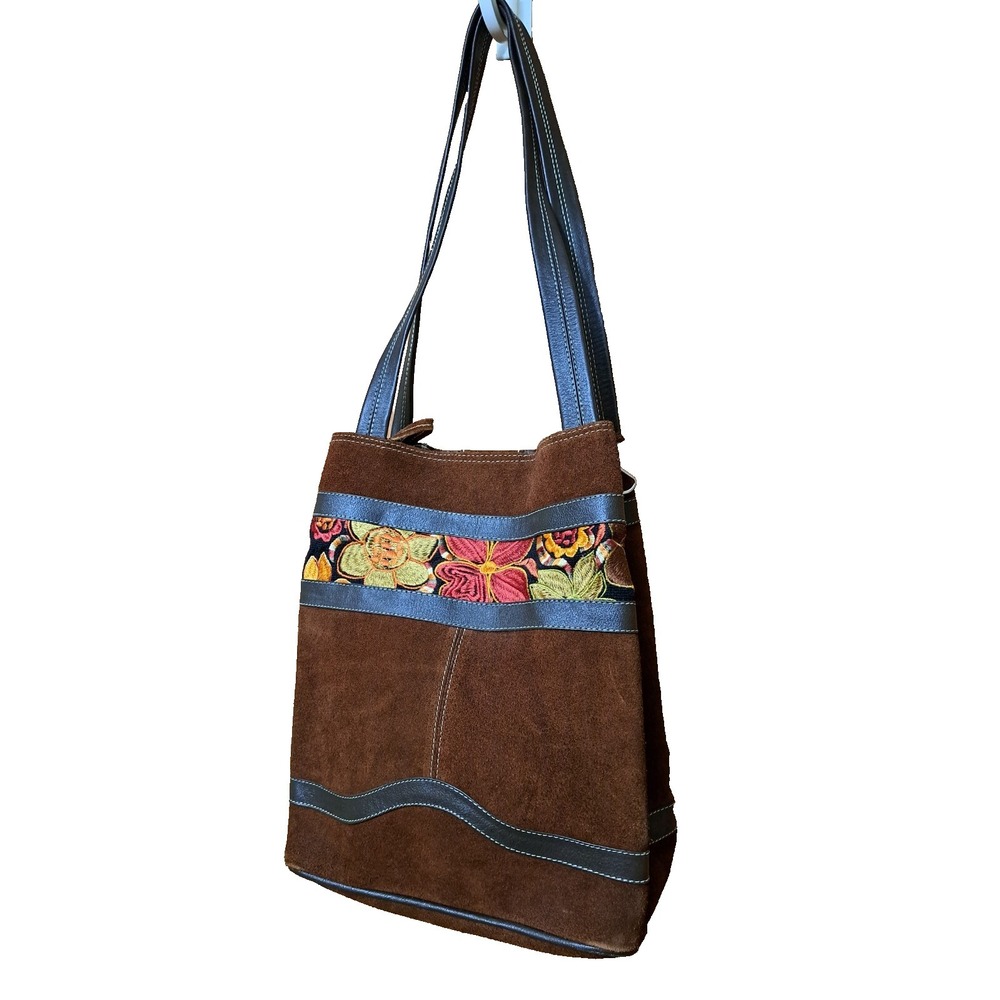 Women's Ecuadorian Brown Suede Leather‎ & Tapestry Shoulder Bag Rectangle